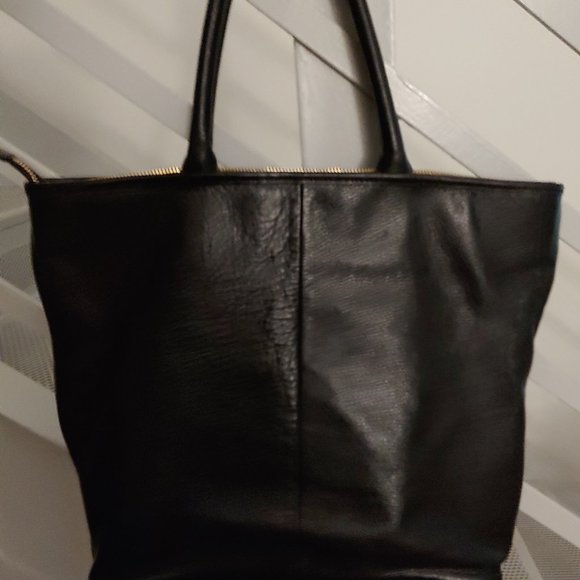 Tory Burch Jaden Horsebit Large Black Leather Zippered Tote Logo - Picture 8 of 11